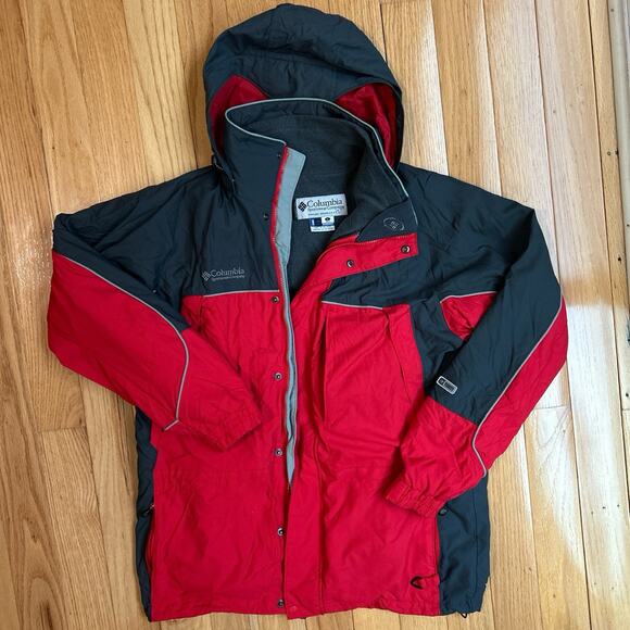 Vintage Columbia 2 in 1 Interchange Men’s Large Red And Dark Grey Windbreaker - Picture 1 of 8